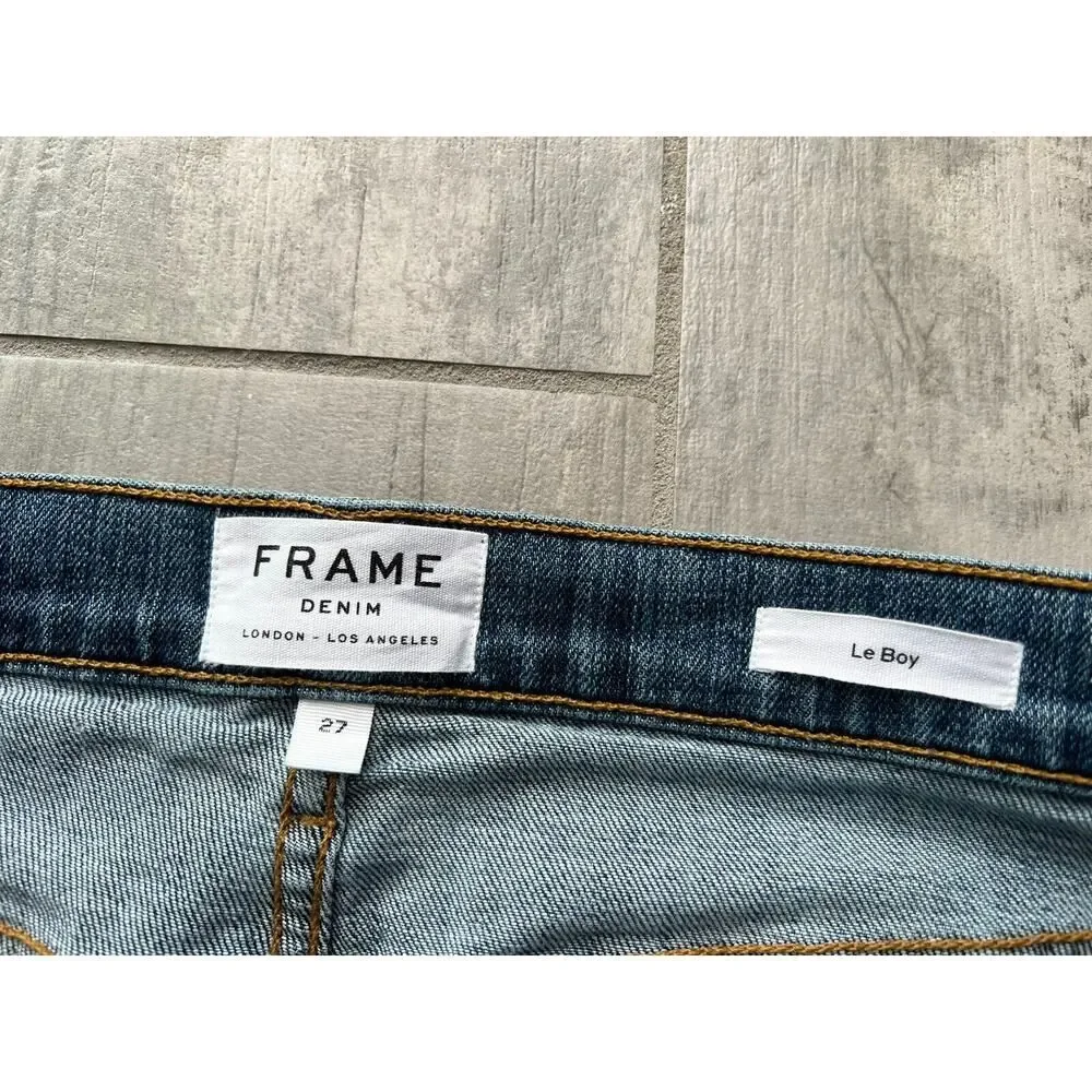 $240 FRAME LE BOY Distressed Boyfriend Jeans in Beckham Designer Mid Rise 27 - Picture 7 of 11